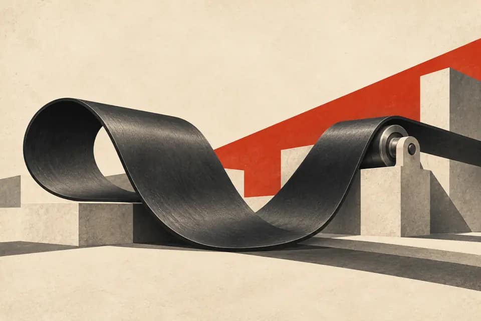 Ilustracja przemysłowa: wstęga gumy wśród geometrycznych form